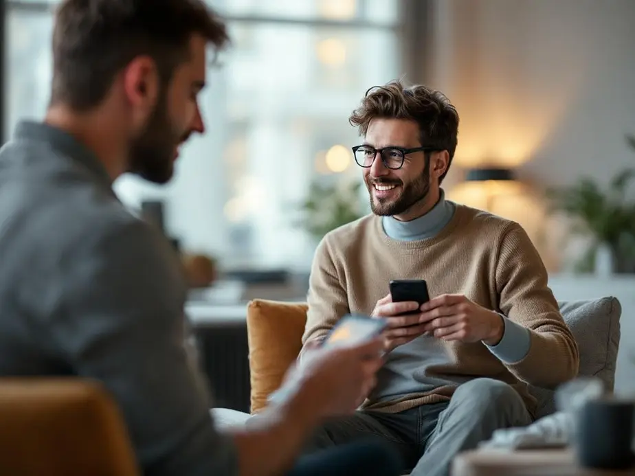 Ein Coach nutzt ein KI-Tool in einem modernen Büro, um die Verbindung zu stärken.