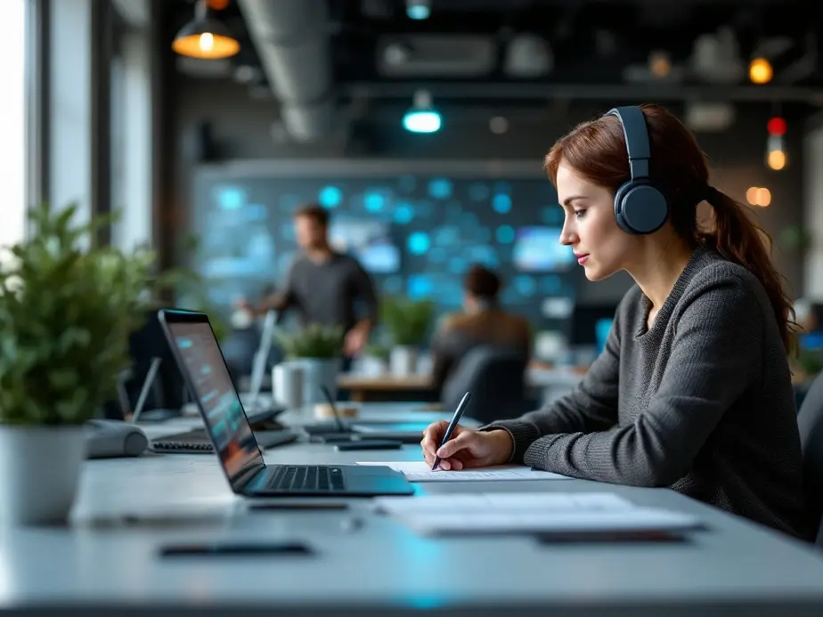 Ein Coach erstellt mit ContentShake AI SEO-optimierte Inhalte im modernen Büro.