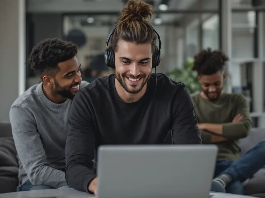 Ein Coach, der in einem modernen Büro AI-Tools nutzt, um zu arbeiten