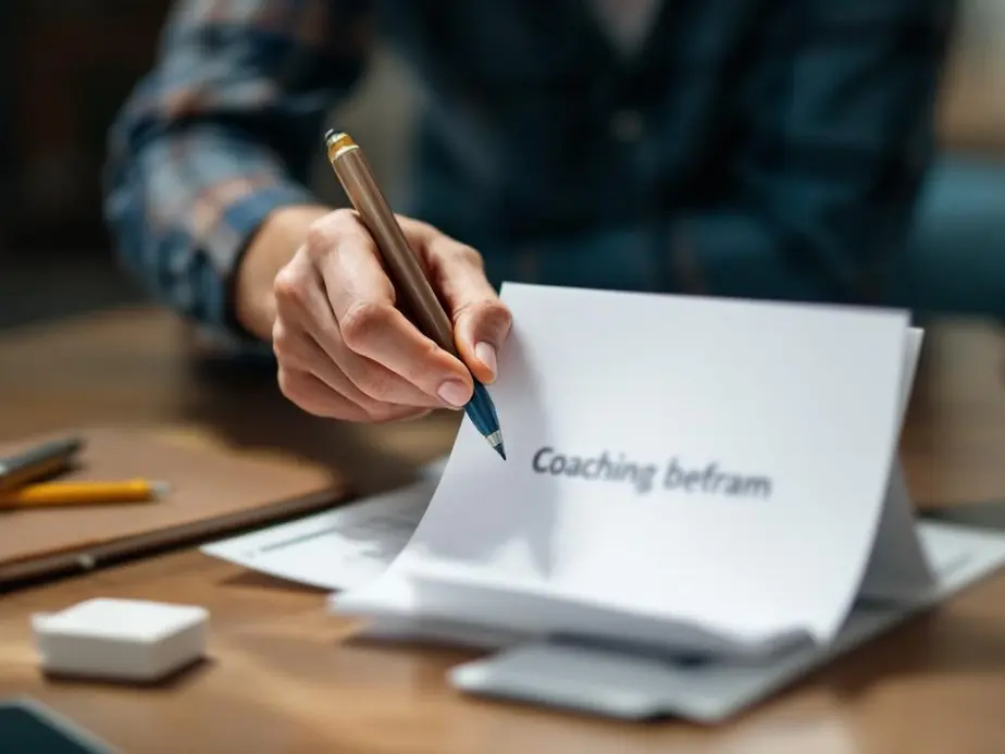 Ein Coach leitet einen Workshop in einem hellen, modernen Büro.