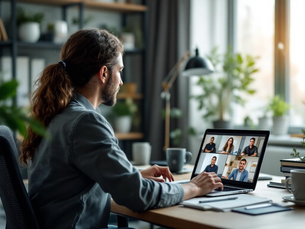 Ein Coach nutzt Videokonferenz-Tools, um seine virtuelle Präsenz zu stärken.