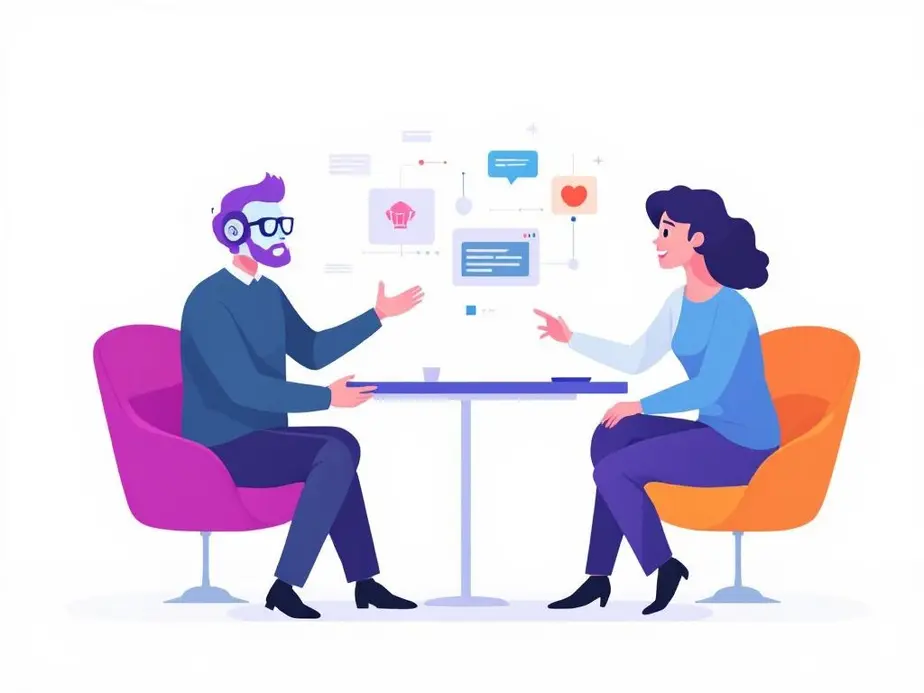 Ein Business-Coach nutzt KI-Tools im modernen Büro, um Coachingprozesse zu optimieren.