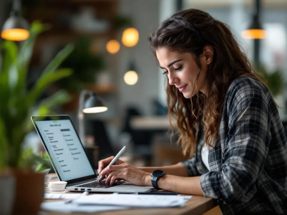 Ein Business Coach nimmt an einem Online-Zeitmanagement-Kurs teil und optimiert seine Planung.